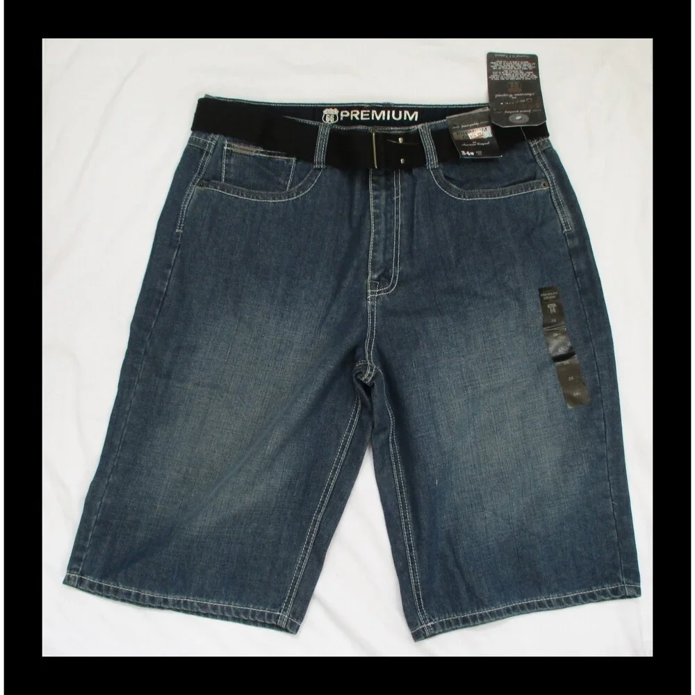 Route 66 Premium Denim 34W Jean Bermuda Shorts with Belt 14